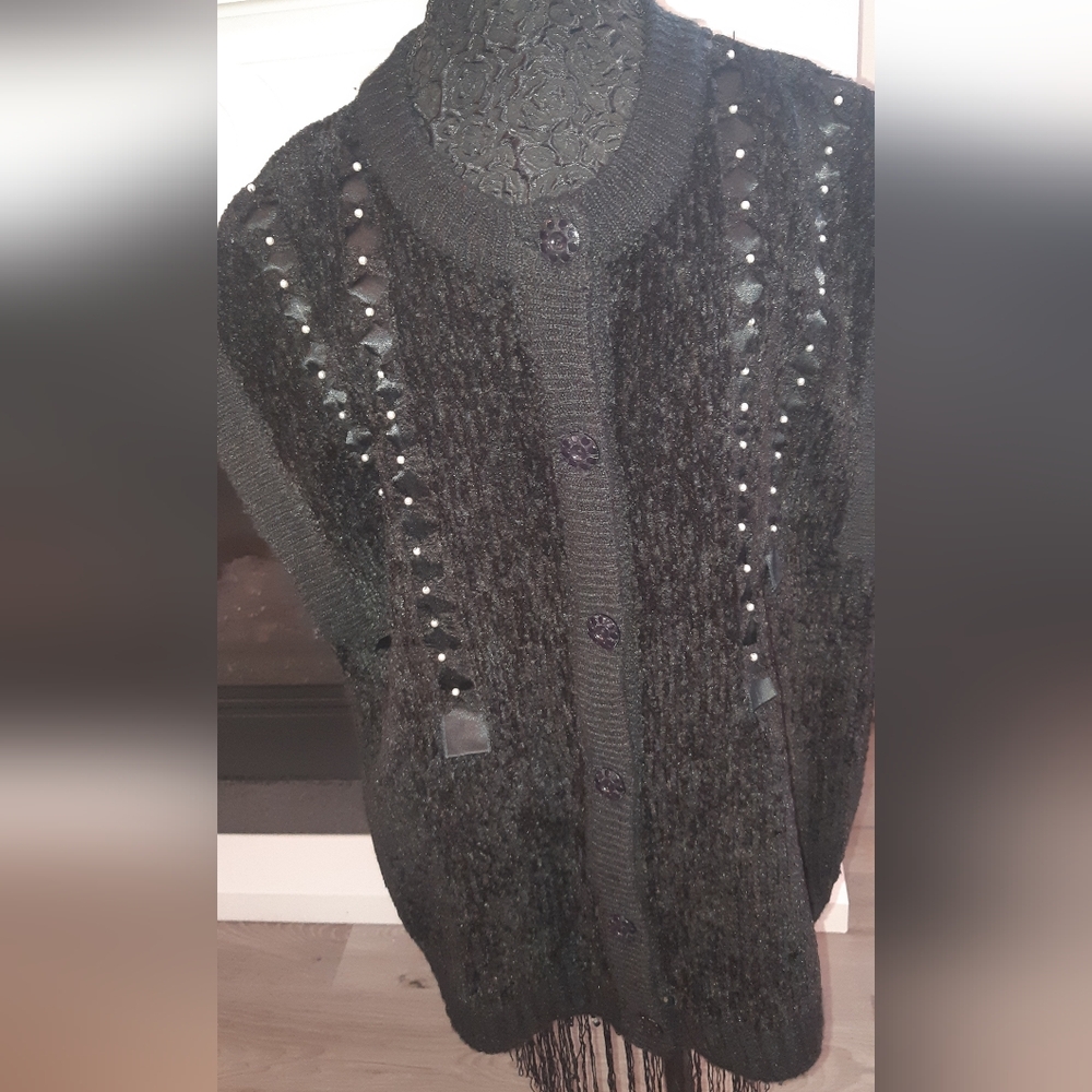 Vintage Goth Black Women's Vest with Embellishments In Good Pre-loved Condition